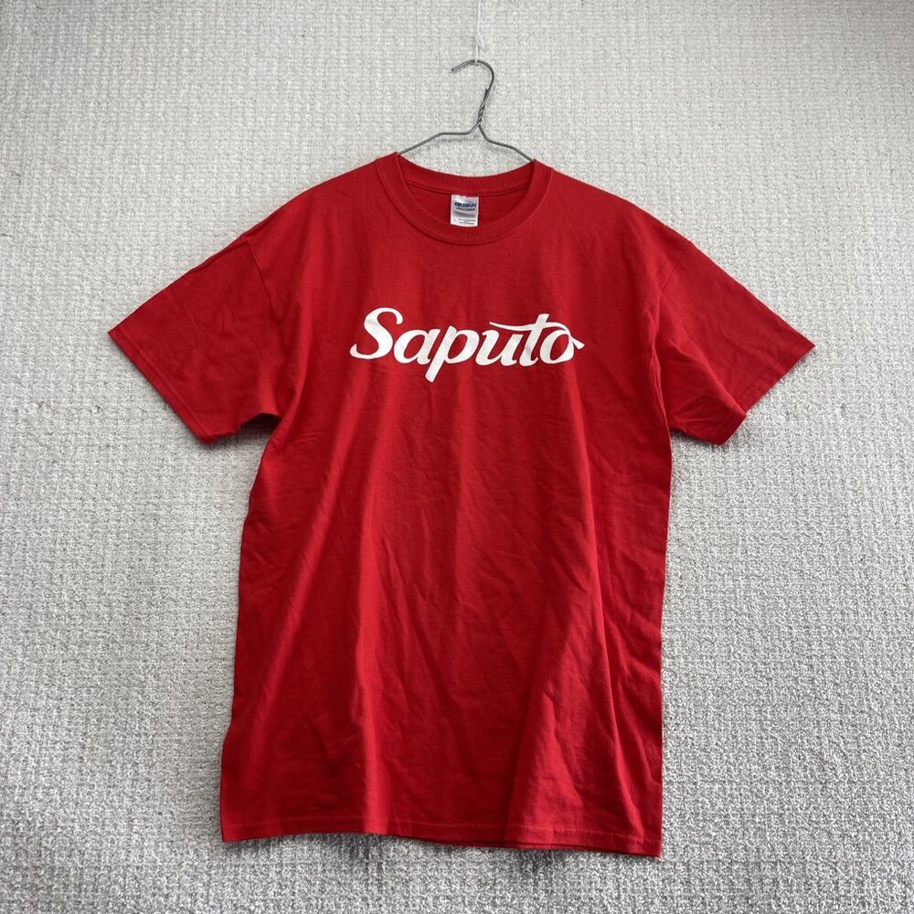 Y2K Saputo Dairy products Red T-shirt Men Sz L Quebec Canada Promo Workwear